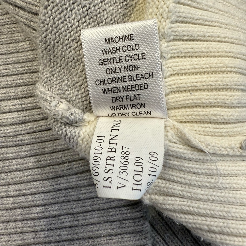 Banana Republic 100% Cotton Striped Cowl Neck Sweater Gray Cream Women’s Medium - Picture 7 of 7